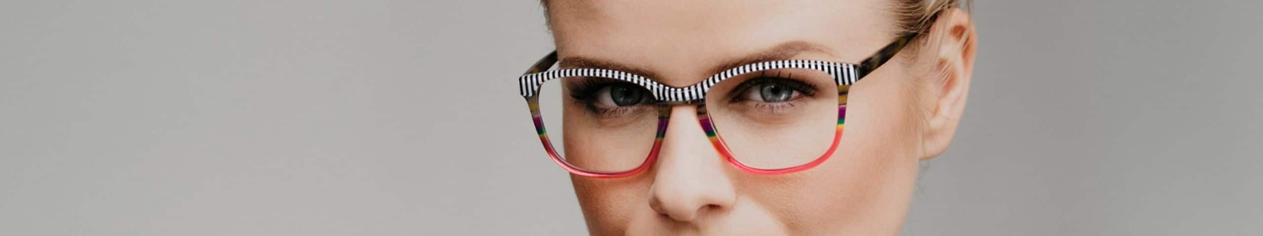 Woman wearing colourful Johann Von Goisern glasses