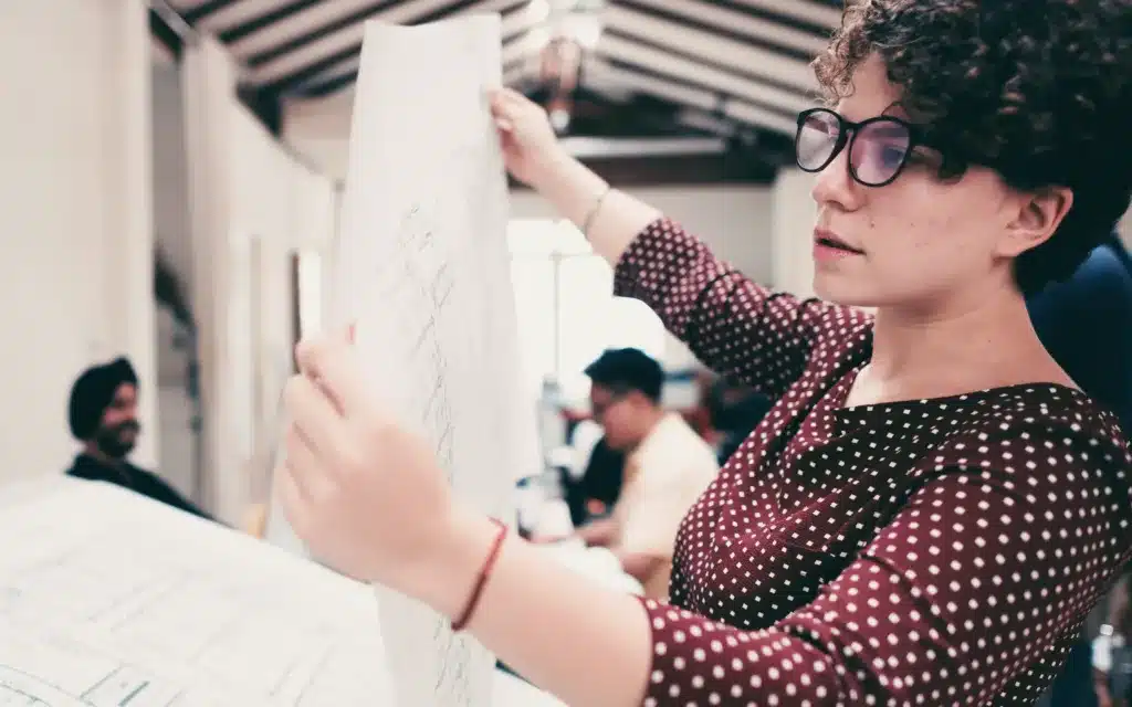 A female architect wearing glasses.